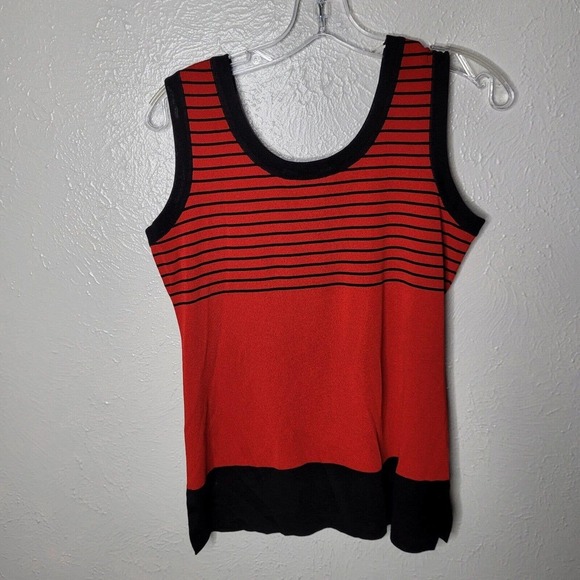 Exclusively Misook TwinSet Open Cardigan Tank Shell Knit red Black sz Small - Picture 5 of 9